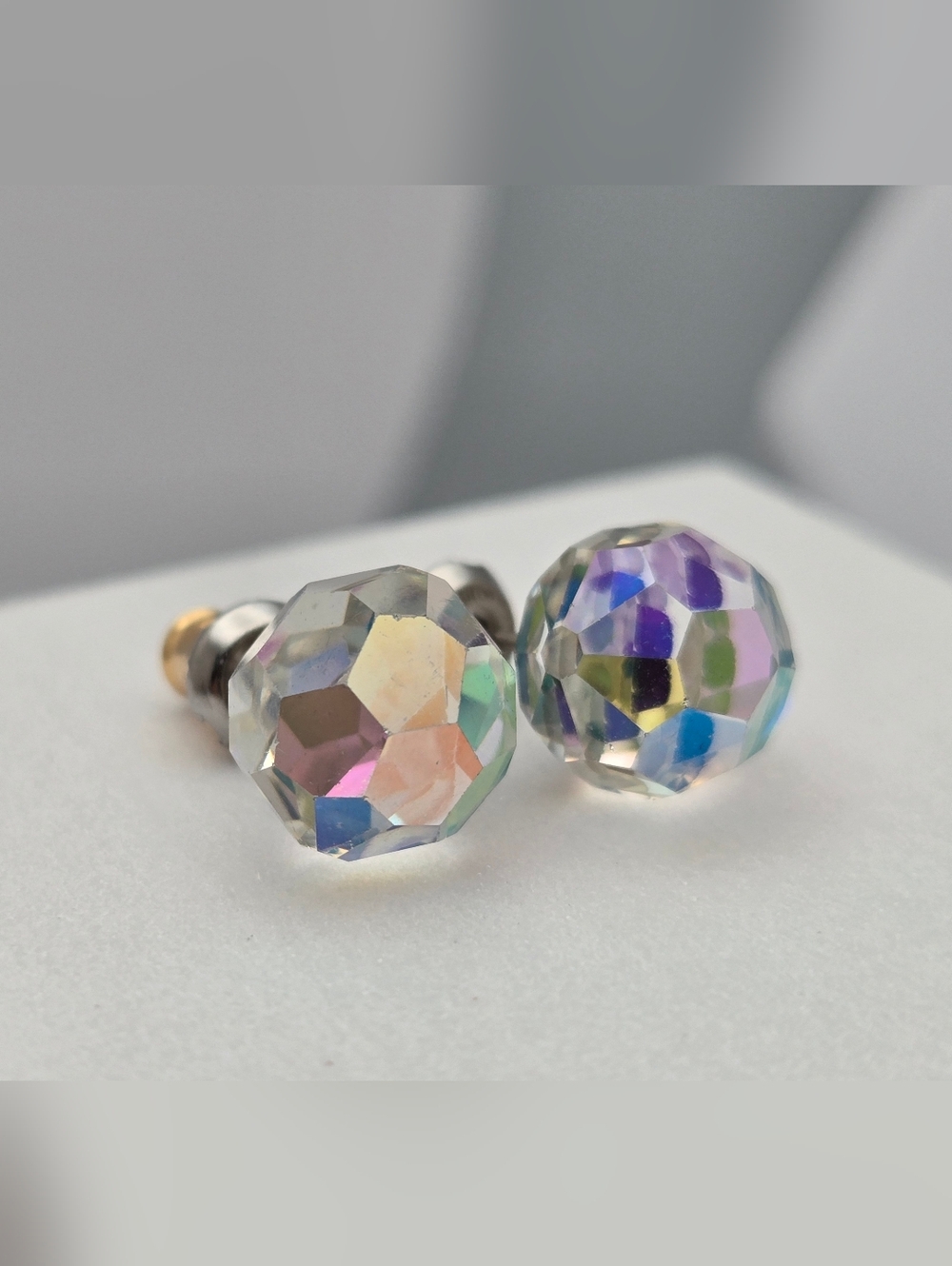 Aurora Borealis Crystal Ball Stud Earrings 3/8" Iridescent Swarovski Style New